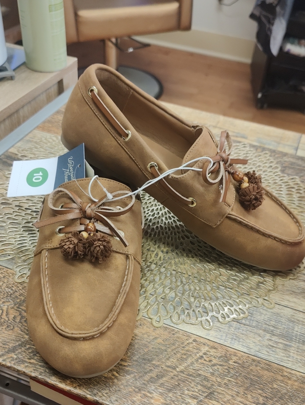 Universal Thread Tan Suede Moccasin Loafers with Tassel Accents